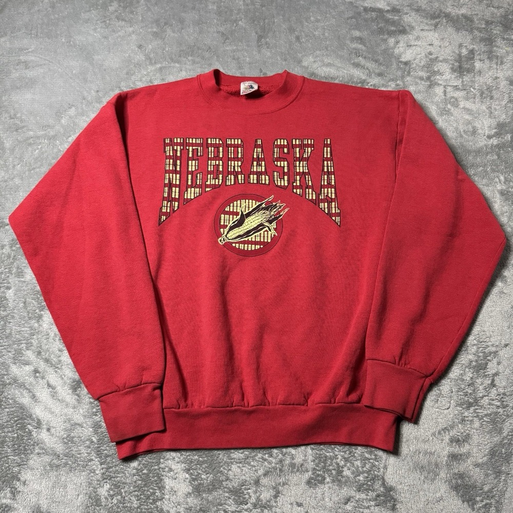 Vintage 90s Fruit of The Loom Nebraska Graphic Sweater Mens Size Large Red